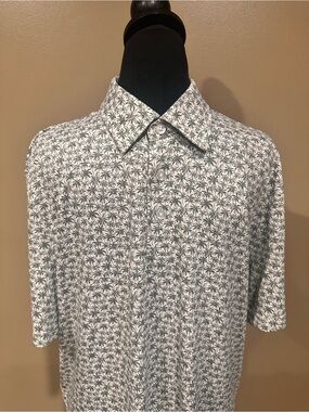 Faherty White Short-Sleeve Button-Down with Green Palm Print